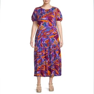 Terra & Sky Women's 4X Plus Size Colorful Tiered Maxi Dress